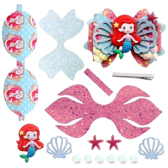 Mermaid DIY Faux Leather Hair Bow Kit That Makes One 4.25 inch Over-the-Top Hair Bow.