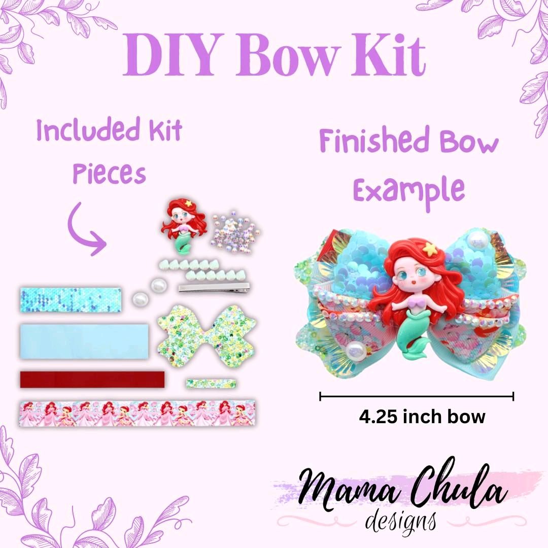 Mermaid DIY Ribbon & Faux Leather Hair Bow Kit That Makes One 4.25 inch Hair Bow.