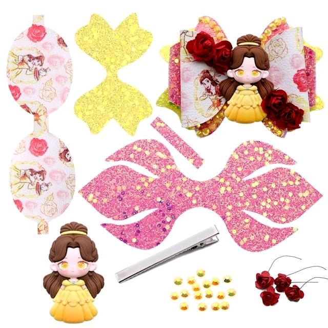 Yellow Princess DIY Faux Leather Hair Bow Kit That Makes One 4.25 inch Hair Bow.