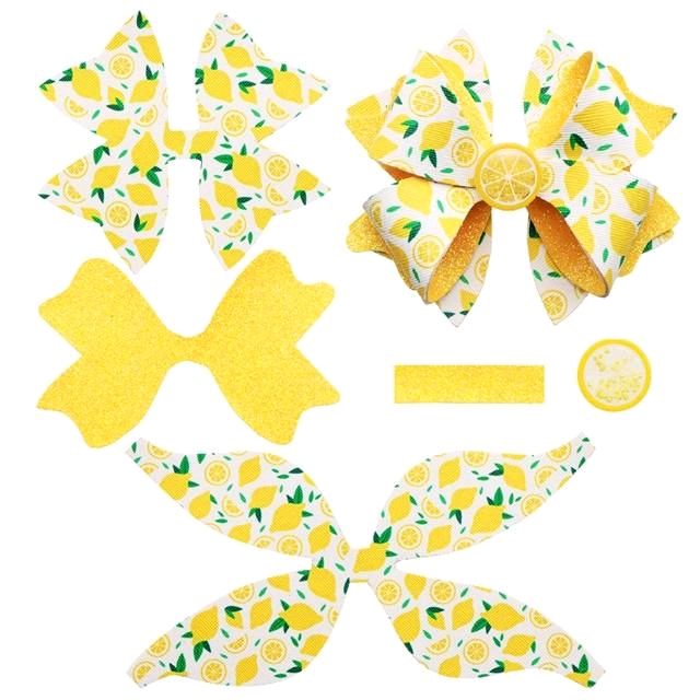 Lemon Themed DIY Faux Leather Hair Bow Kit That Makes One 4 inch Hair Bow