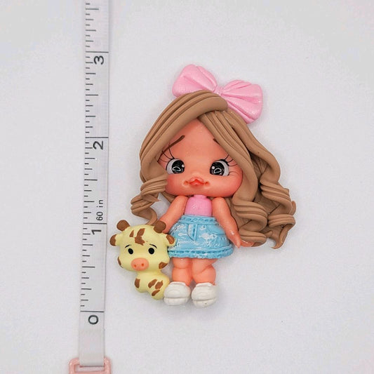 11/12 Pink Bow Clay Doll for DIY Craft Embellishments