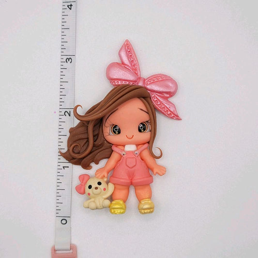 10c3 Pink Bow Clay Doll for DIY Craft Embellishments