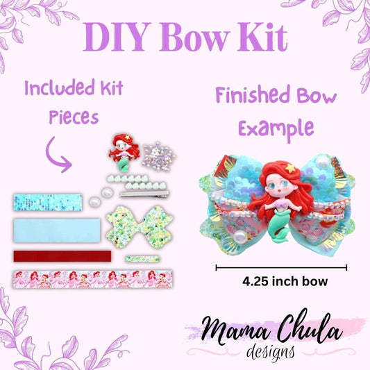 Mermaid DIY Ribbon & Faux Leather Hair Bow Kit That Makes One 4.25 inch Hair Bow.