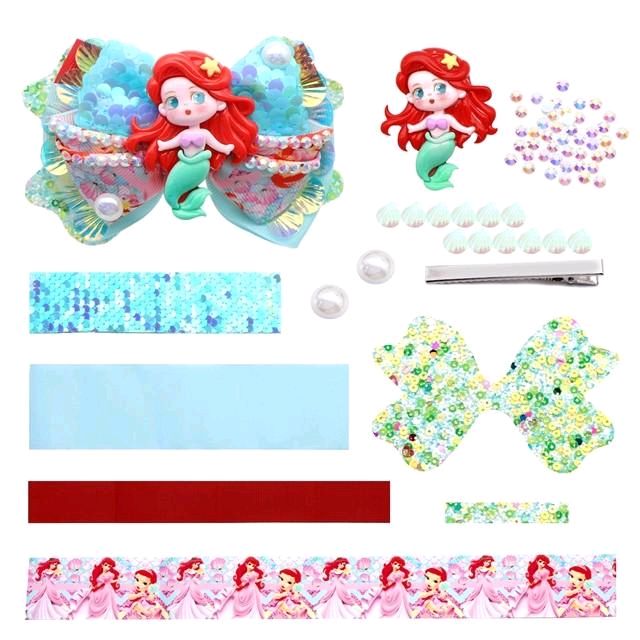 Mermaid DIY Ribbon & Faux Leather Hair Bow Kit That Makes One 4.25 inch Hair Bow.