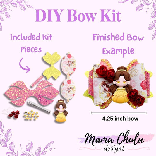 Yellow Princess DIY Faux Leather Hair Bow Kit That Makes One 4.25 inch Hair Bow.