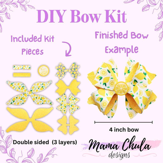 Lemon Themed DIY Faux Leather Hair Bow Kit That Makes One 4 inch Hair Bow