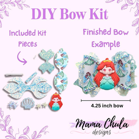 Mermaid DIY Faux Leather Hair Bow Kit That Makes One 4.25 inch Hair Bow.