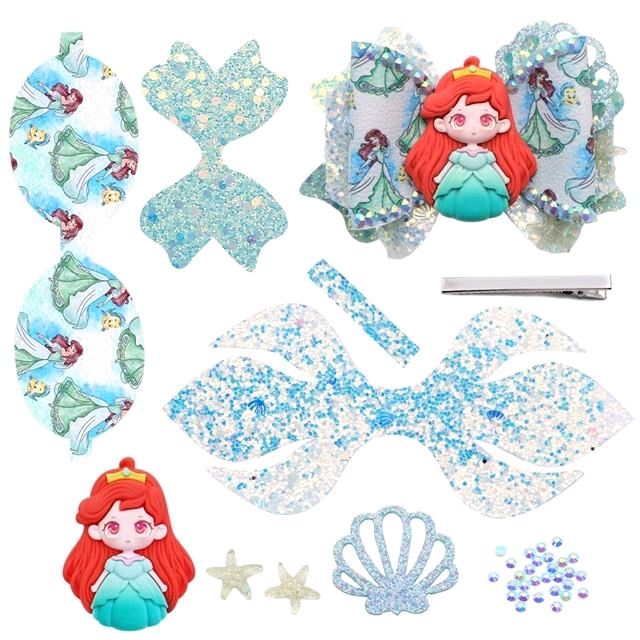 Mermaid DIY Faux Leather Hair Bow Kit That Makes One 4.25 inch Hair Bow.