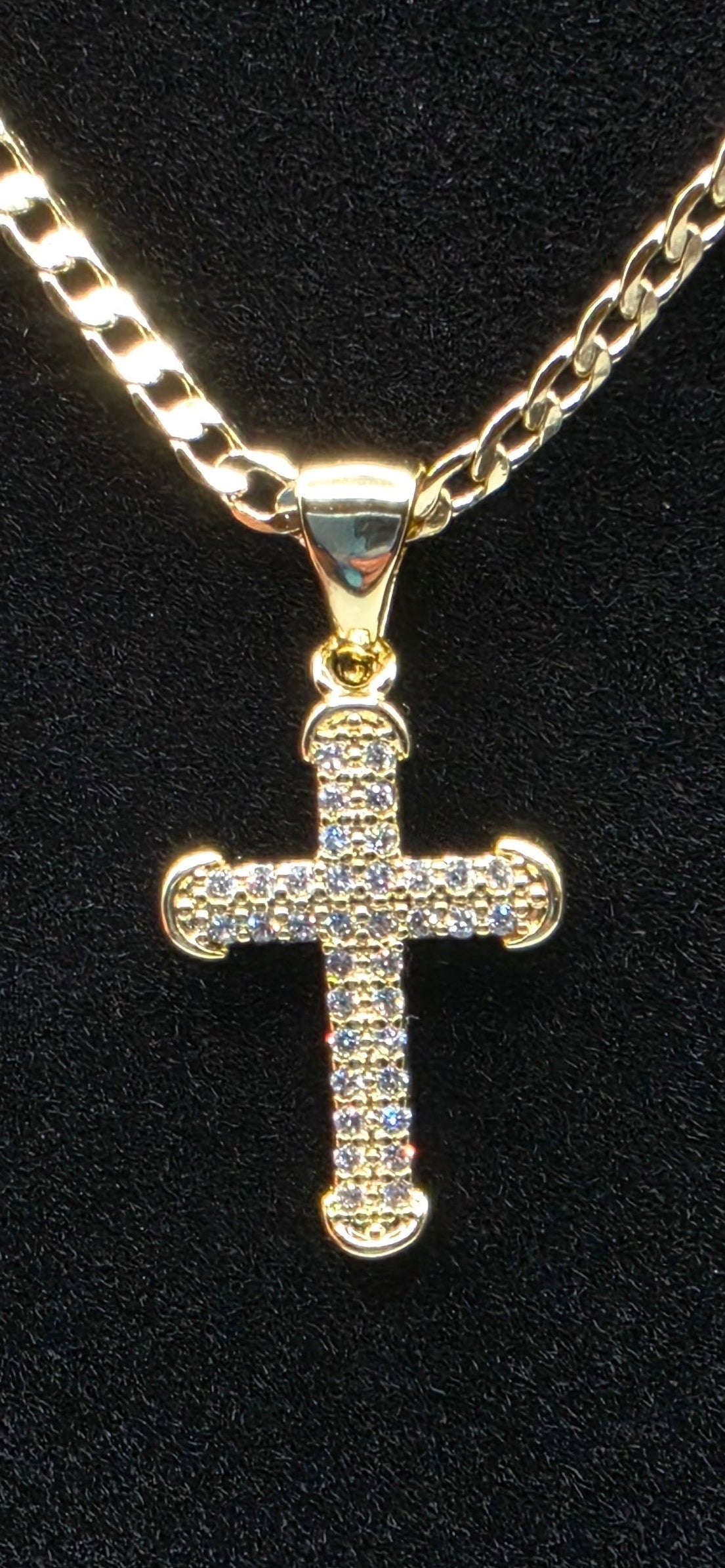 #104 Gold-Filled, 18 inch, 2.5mm Cuban Link Chain with Cross Pendant