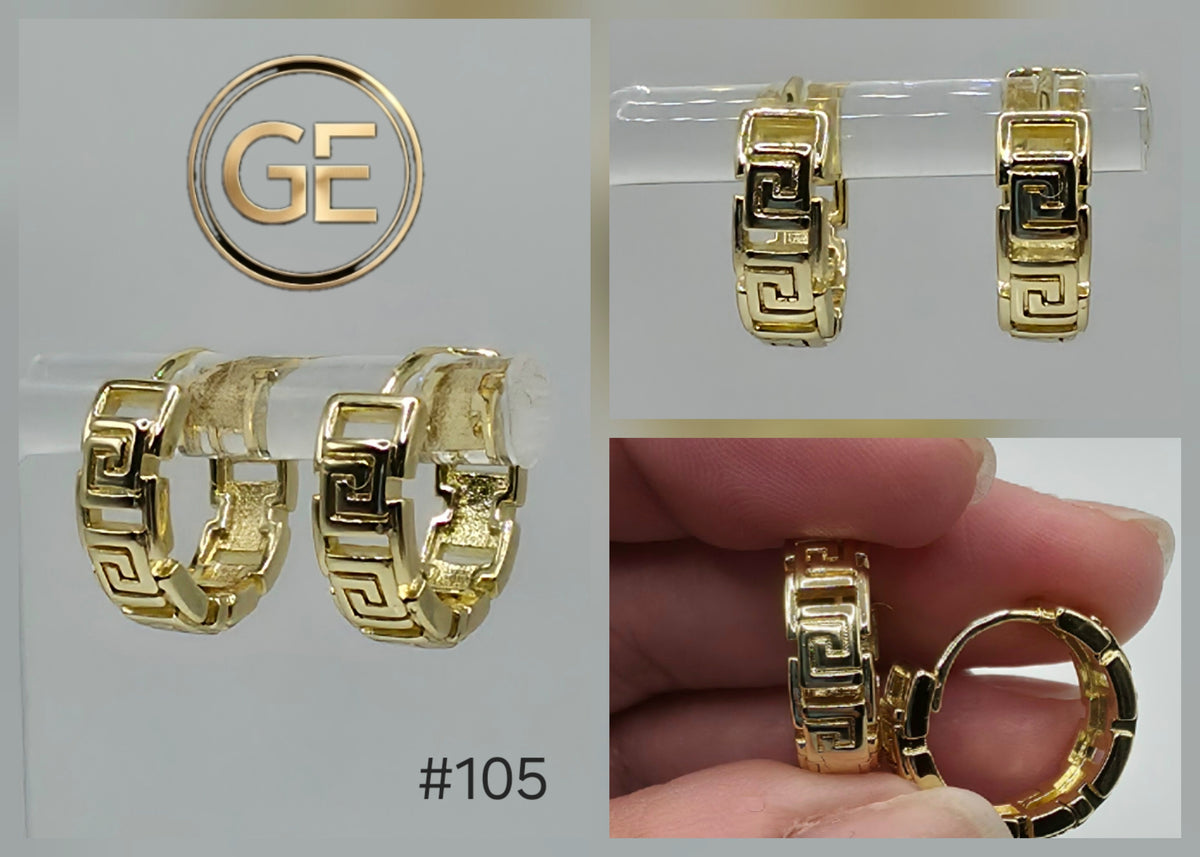 #105 Greek Key Gold-Filled Huggie Hoop Earringd
