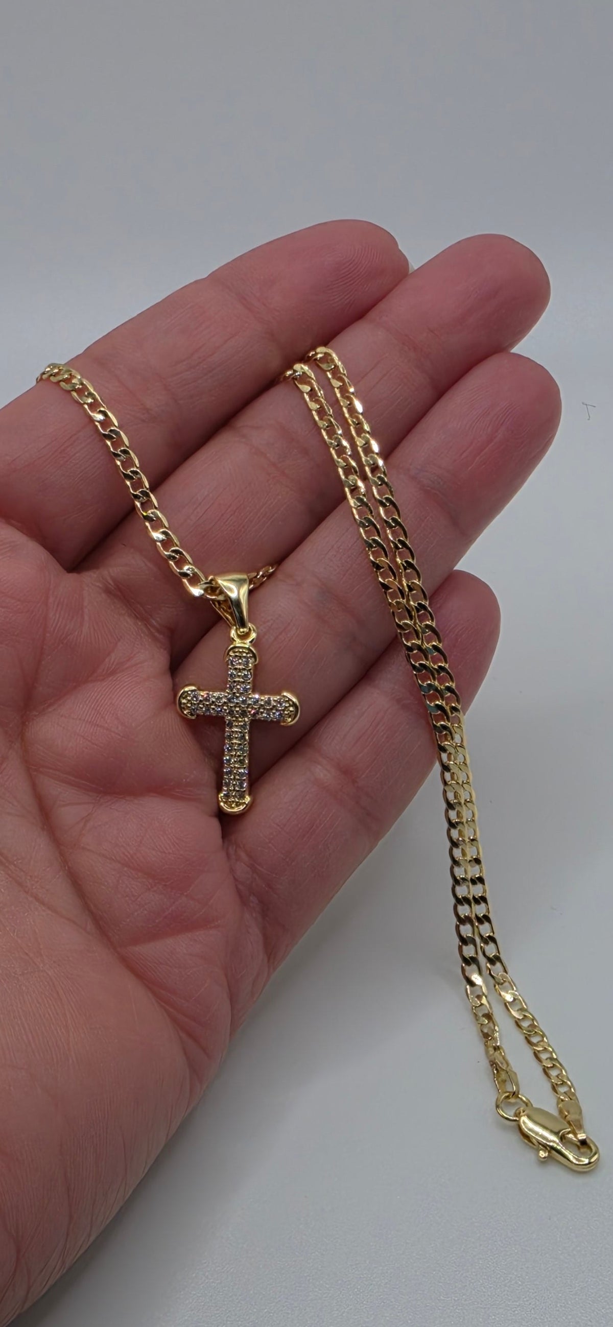 #104 Gold-Filled, 18 inch, 2.5mm Cuban Link Chain with Cross Pendant