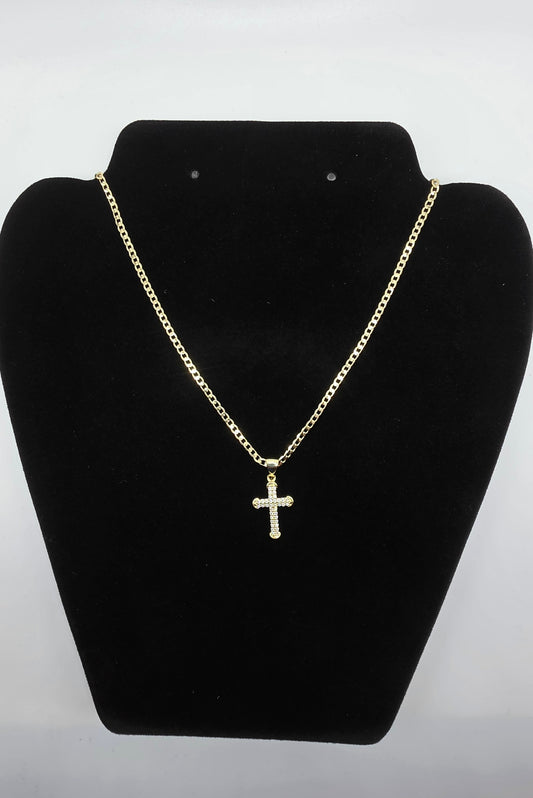 #104 Gold-Filled, 18 inch, 2.5mm Cuban Link Chain with Cross Pendant