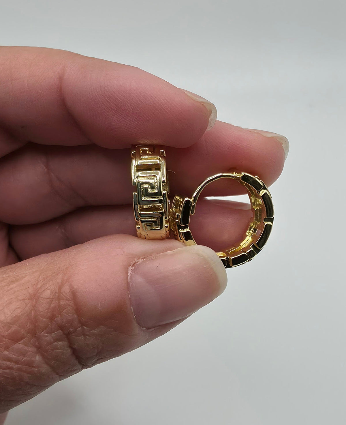 #105 Greek Key Gold-Filled Huggie Hoop Earringd